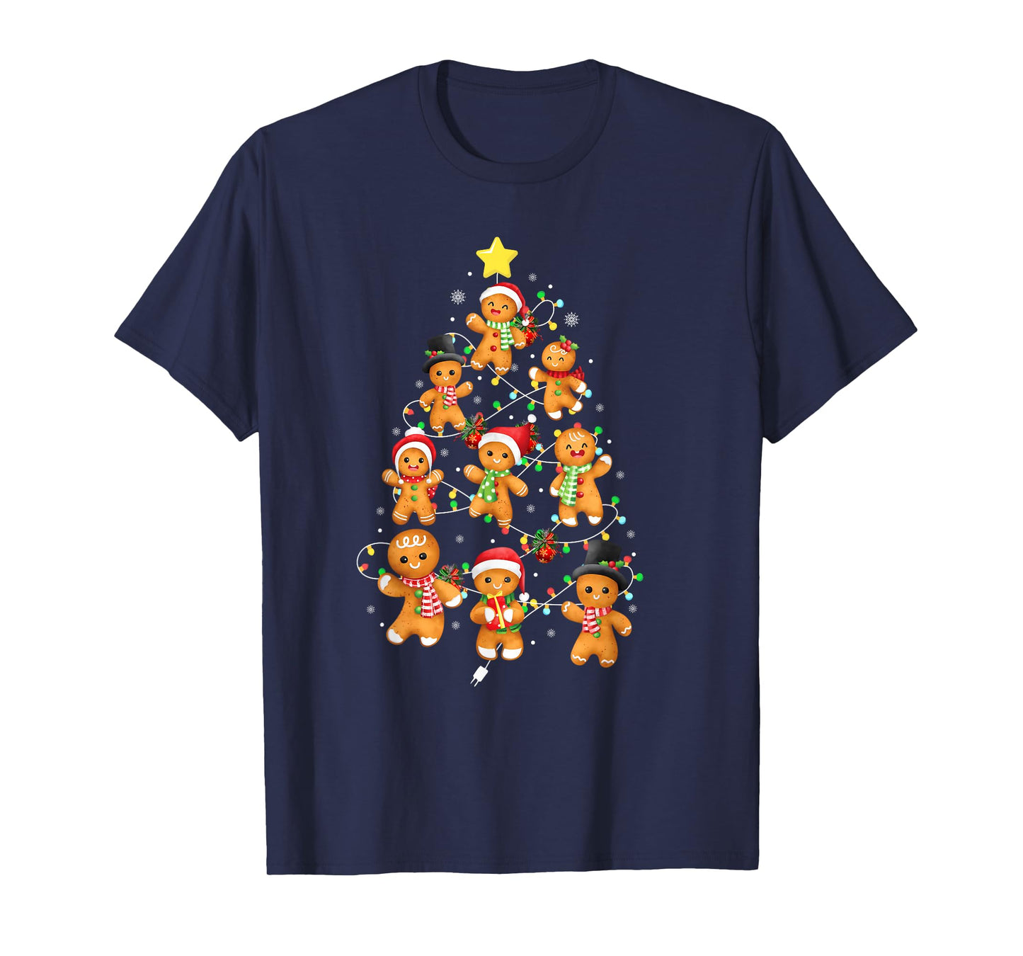 Gingerbread Christmas Tree Lights Red Santa Hat Xmas Pajamas T-Shirt