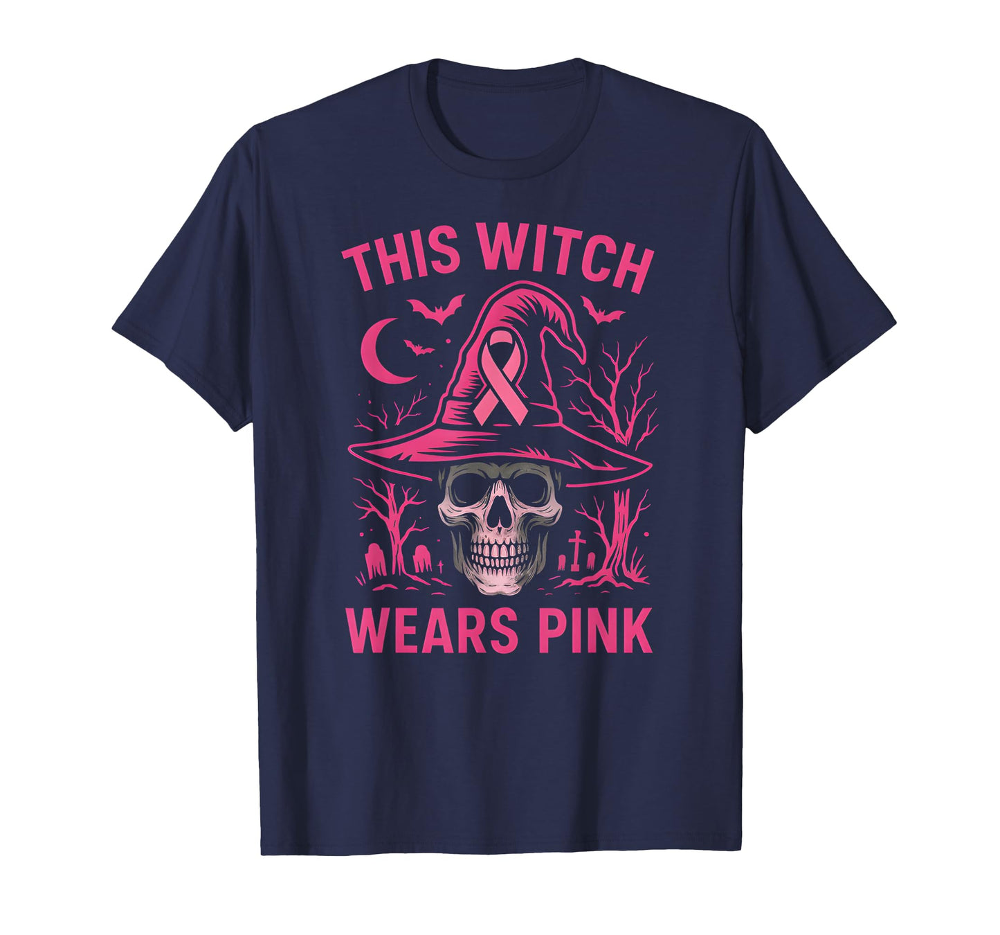 Pink Ribbon Witch Wears Pink Cute Women's Spooky Awareness T-Shirt