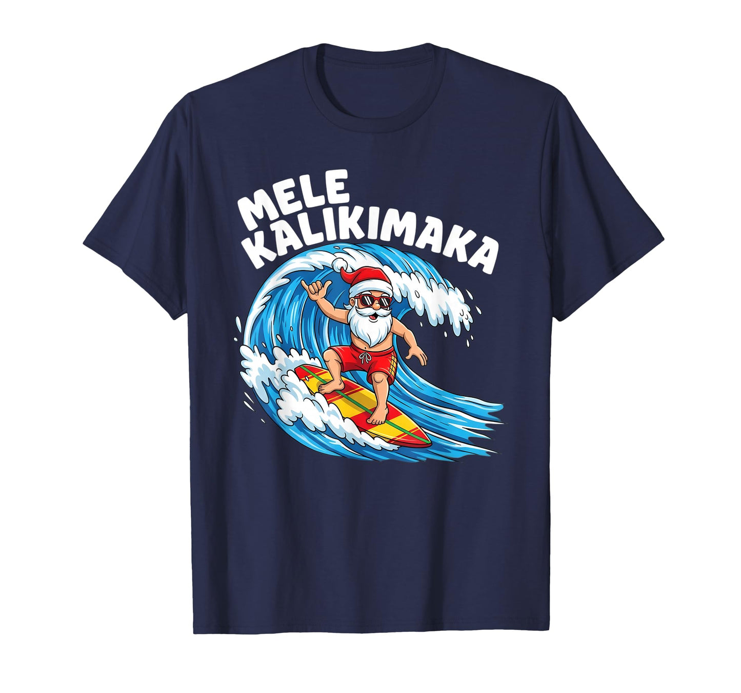 Santa Surfing Mele Kalikimaka Hawaiian Christmas T-Shirt