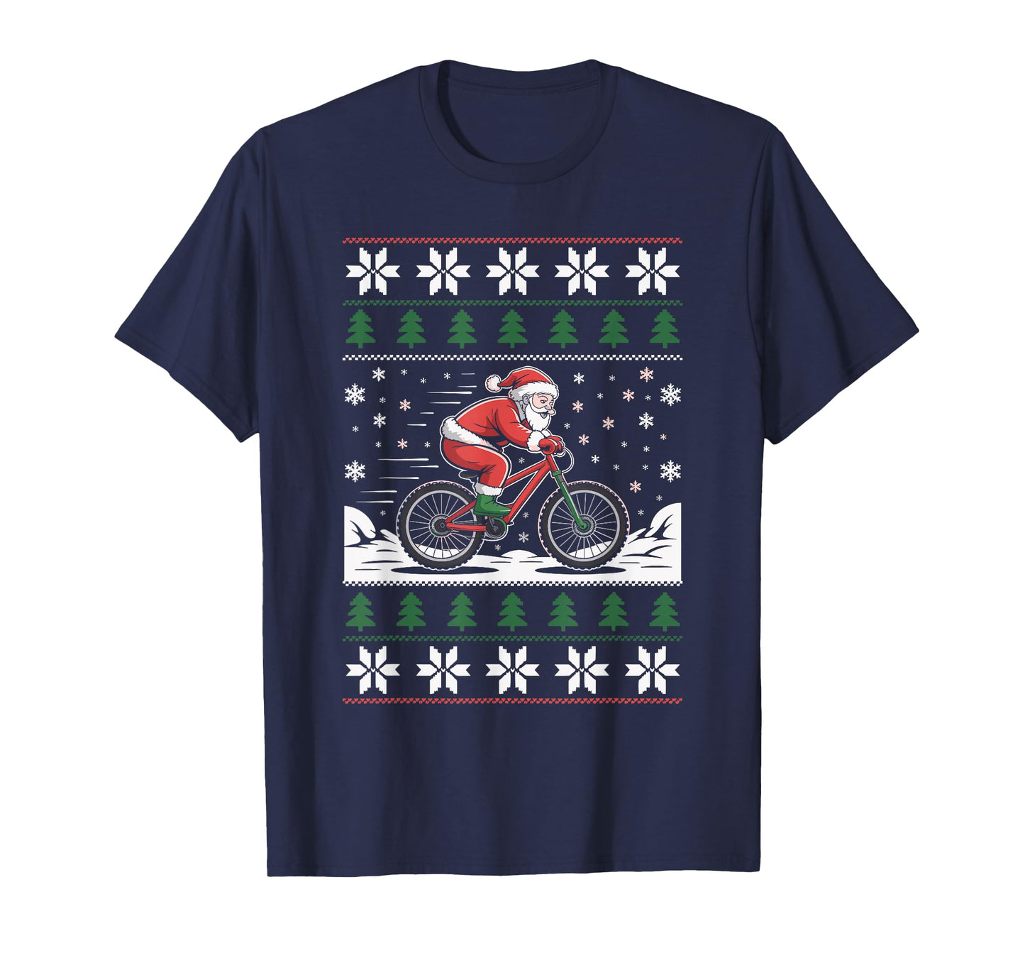 Santa Claus Mountain Bike Ugly Christmas Sweater MTB T-Shirt