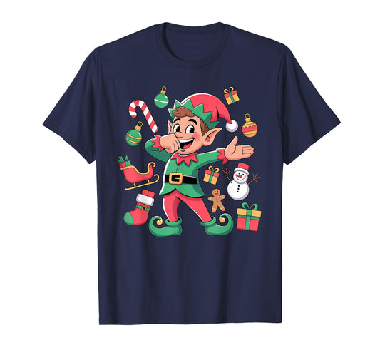 Dabbing Elf Santa Sleigh Snowman Funny Dabbing Christmas Elf T-Shirt