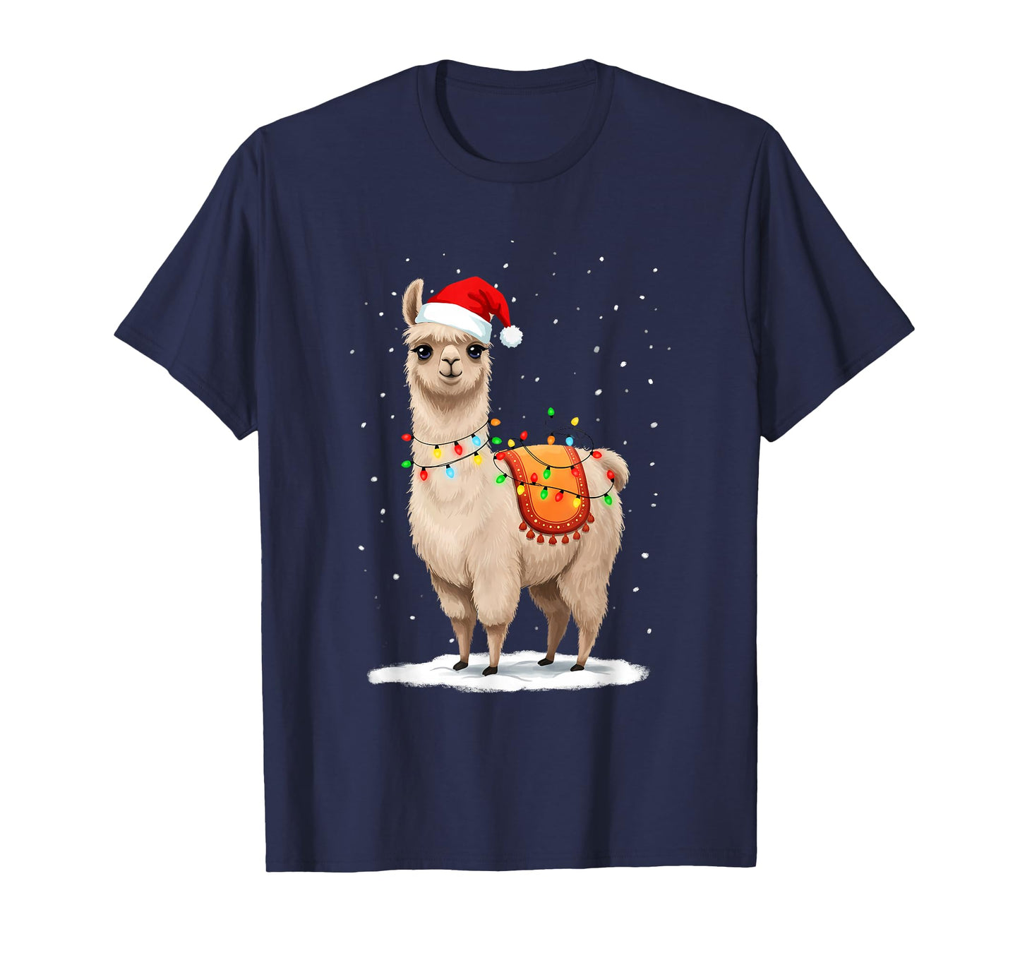 Llama with Christmas Lights & Santa Hat T-Shirt