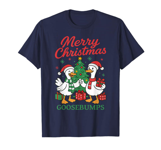Santa Claus Goose Tree Merry Christmas Goosebumps T-Shirt
