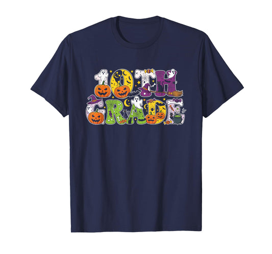 10th Grade Pumpkin Ghost Skeleton Halloween Kids Mens Womens T-Shirt