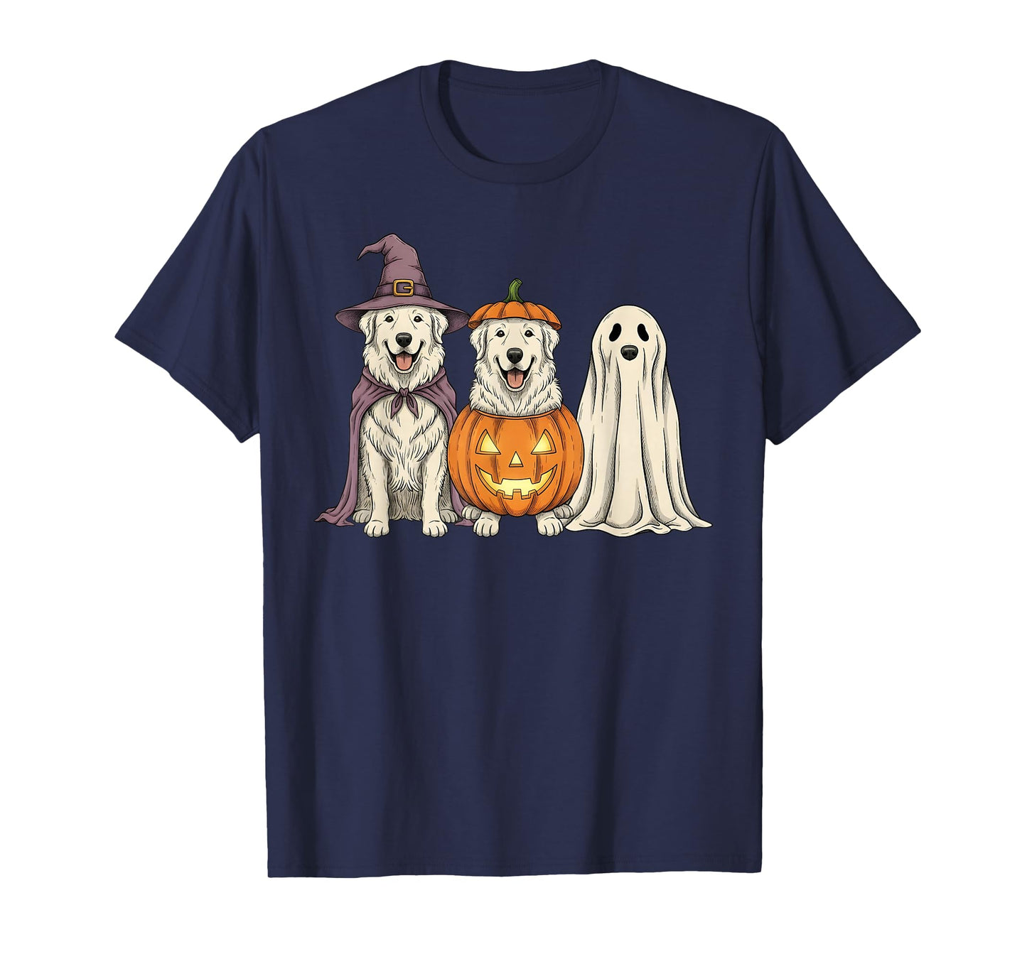 Spooky Ghost Great Pyrenees Pumpkin Halloween Dog Lover T-Shirt