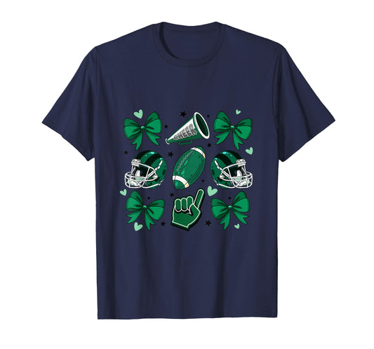 Football Cheer Mom Sister Coquette Bow Game Day Green Women T-Shirt