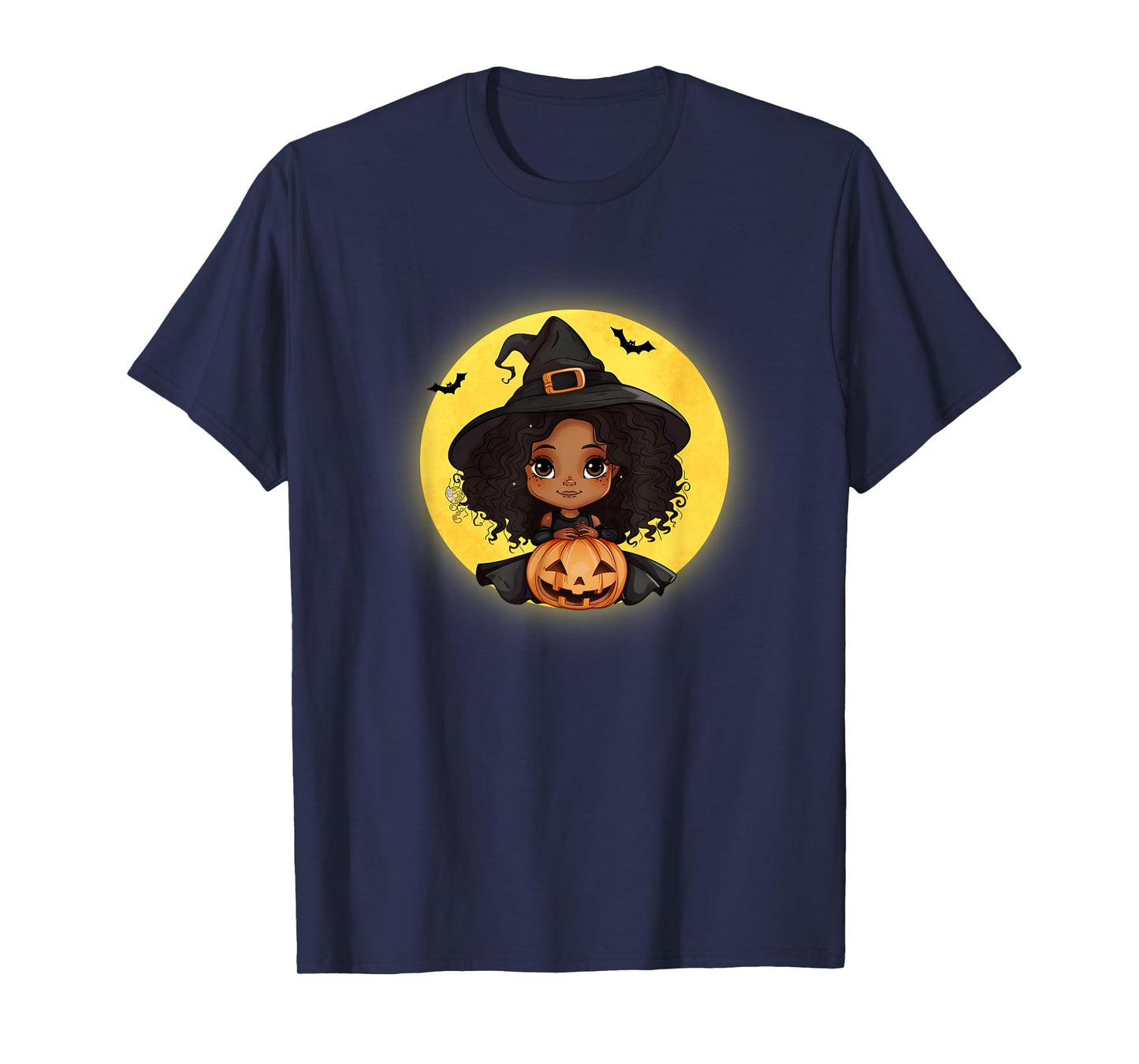 Cute Little Black Girl in Witch Costume with Pumpkin T-Shirt