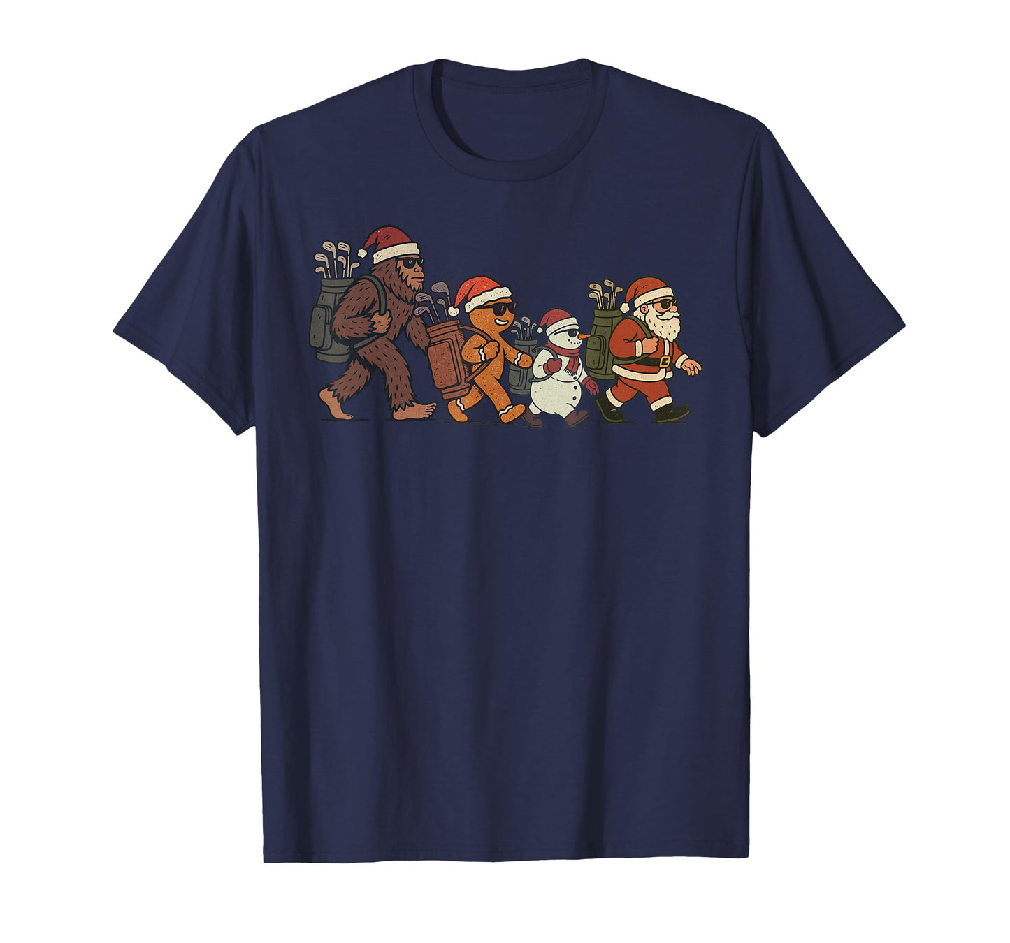 Santa Sasquatch Playing Golf Christmas Vintage Funny Xmas T-Shirt