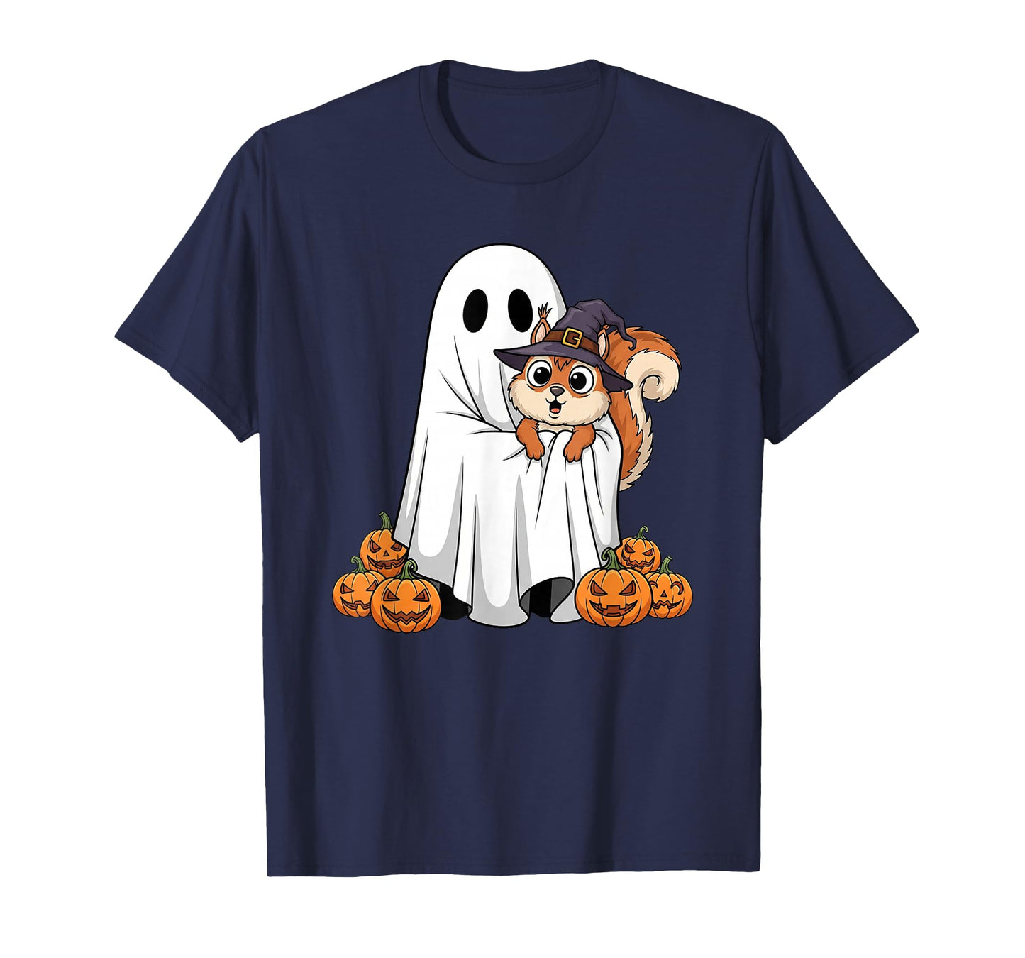 Funny Ghost Squirrel Pumpkin Halloween Kids Mens Womens T-Shirt