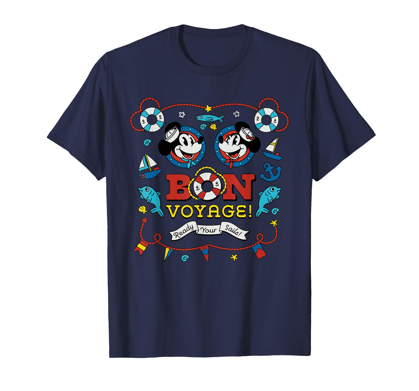Disney Cruise Mickey & Minnie Mouse Bon Voyage Ship Vacation T-Shirt