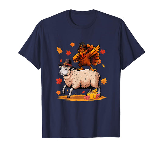 Dabbing Turkey On Sheep Thanksgiving Autumn Pilgrim Farmer T-Shirt