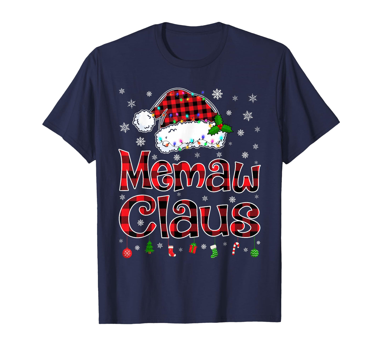 Memaw Claus Christmas Lights Xmas Pajama Matching Family T-Shirt