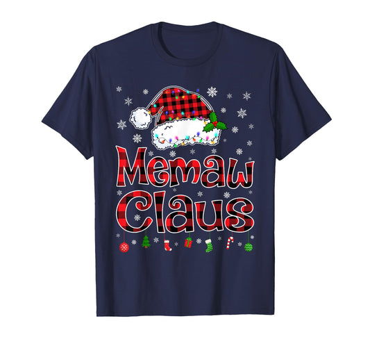 Memaw Claus Christmas Lights Xmas Pajama Matching Family T-Shirt