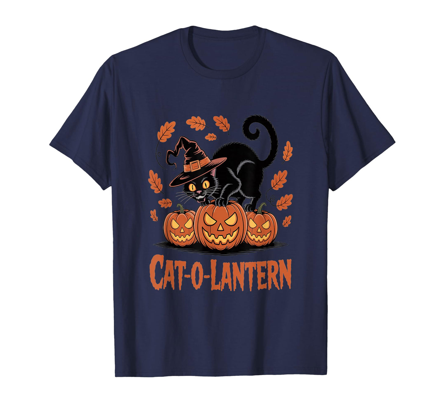 Cat-O-Lantern Black Cat Halloween Pumpkin Design T-Shirt