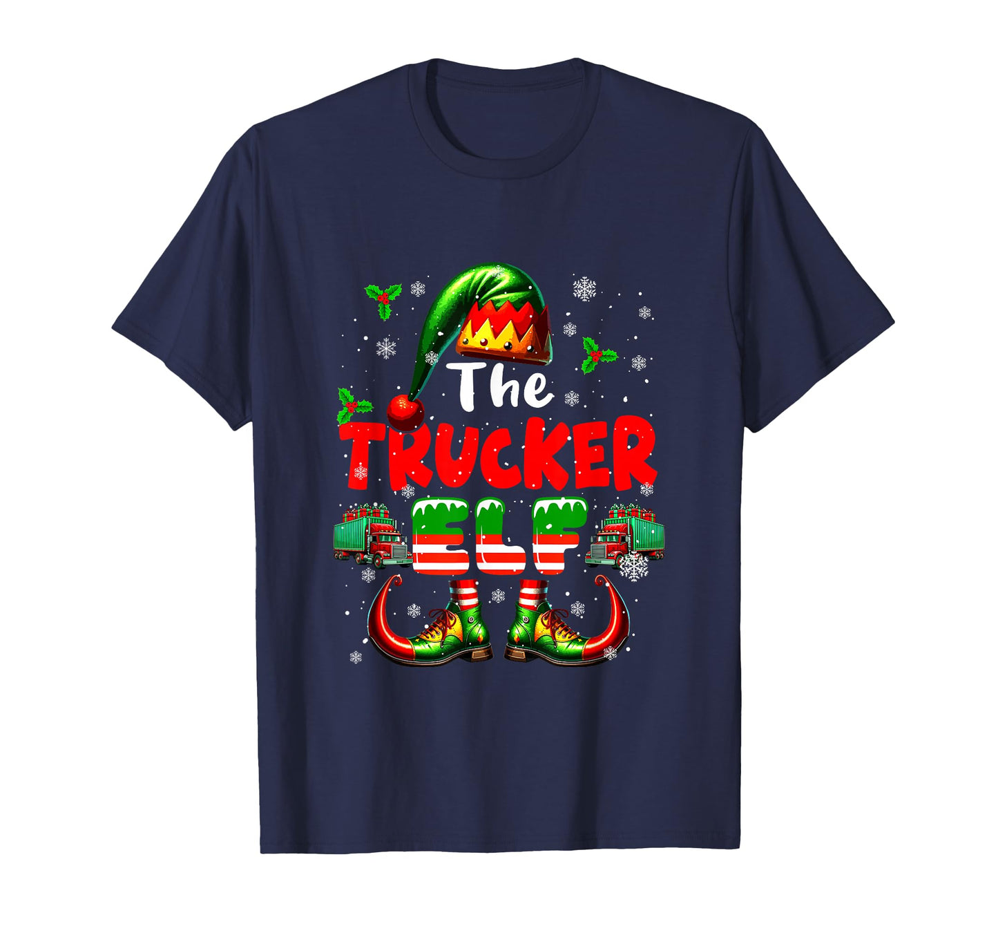 The Trucker Elf Christmas Funny Job Team Matching Parties T-Shirt