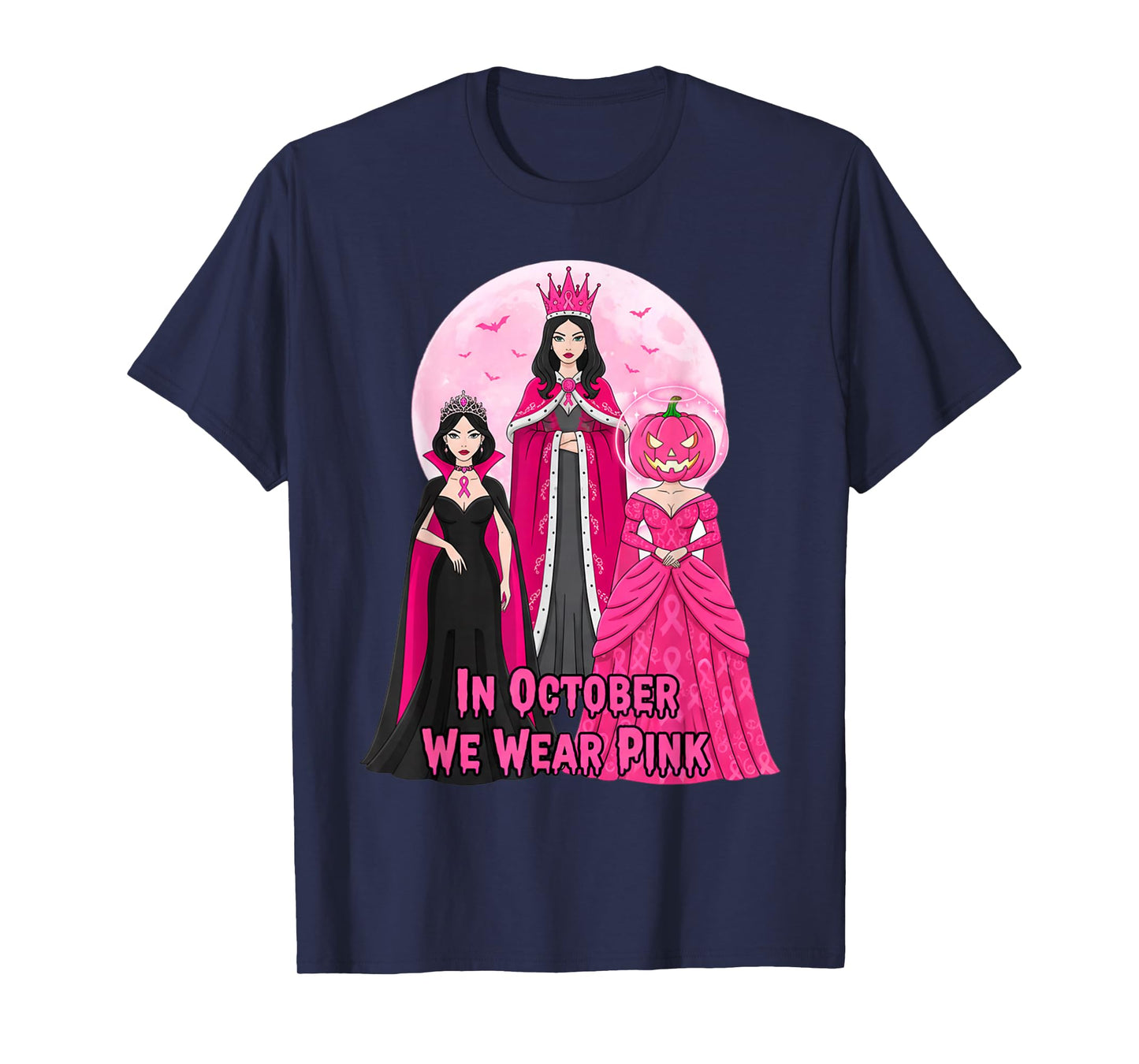 October We Wear Pink Witch Halloween Breast Cancer Awareness T-Shirt