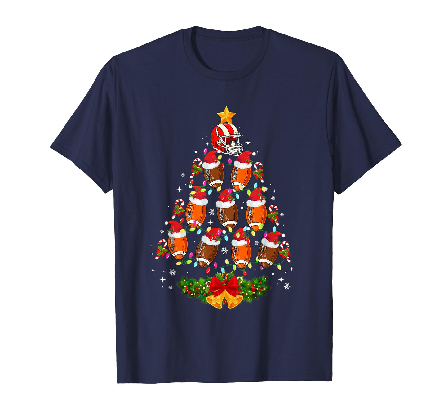 Football Christmas Tree Lights Men Boys Funny Xmas Pajamas T-Shirt