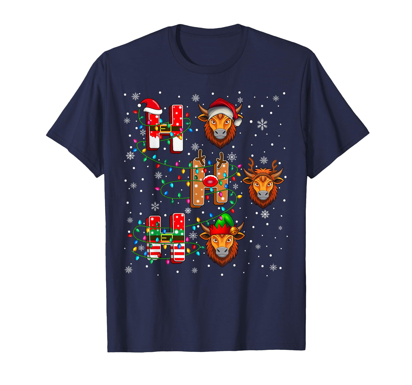 Ho Ho Ho Santa Reindeer Hat Elf Yak Animal Christmas T-Shirt