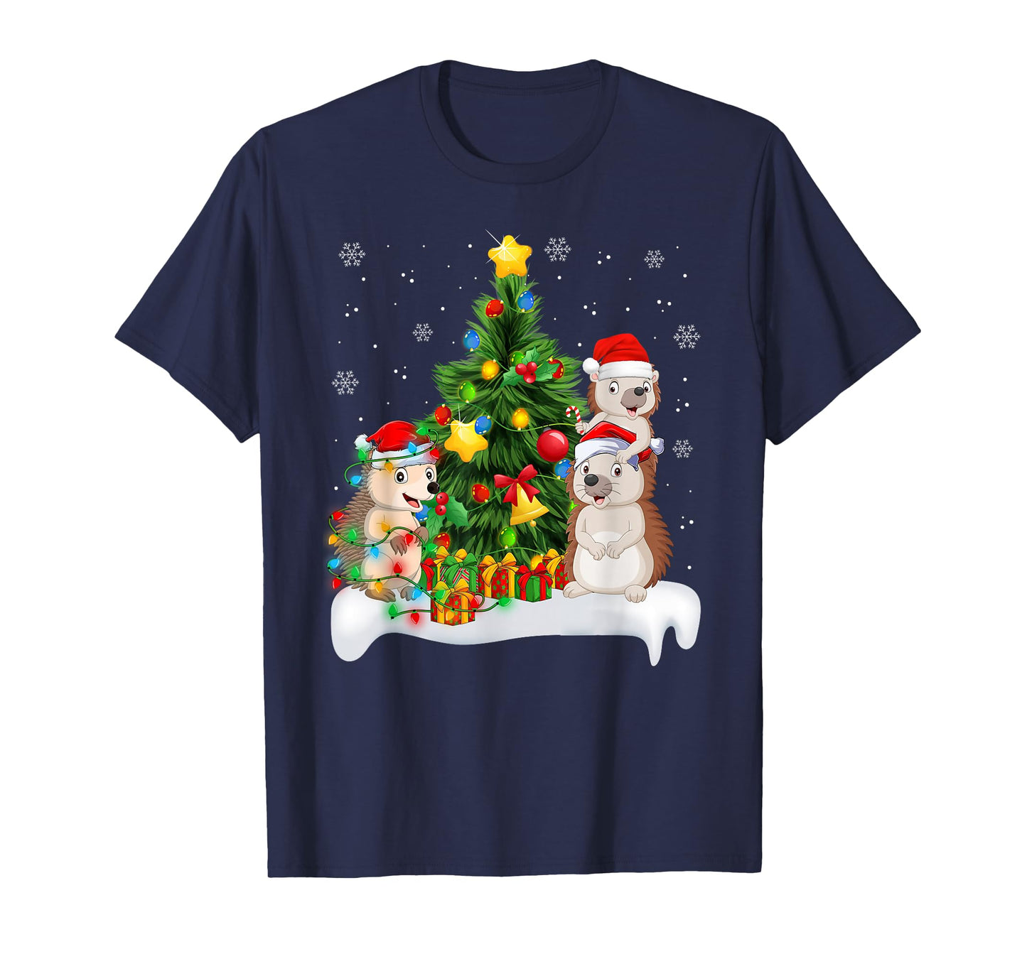 Hedgehog Christmas Tree Lights Funny Hedgehog Xmas Pajamas T-Shirt