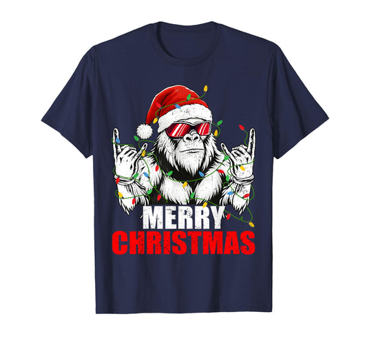 Merry Christmas Funny Vintage Bigfoot Rock On Xmas Men Boys T-Shirt