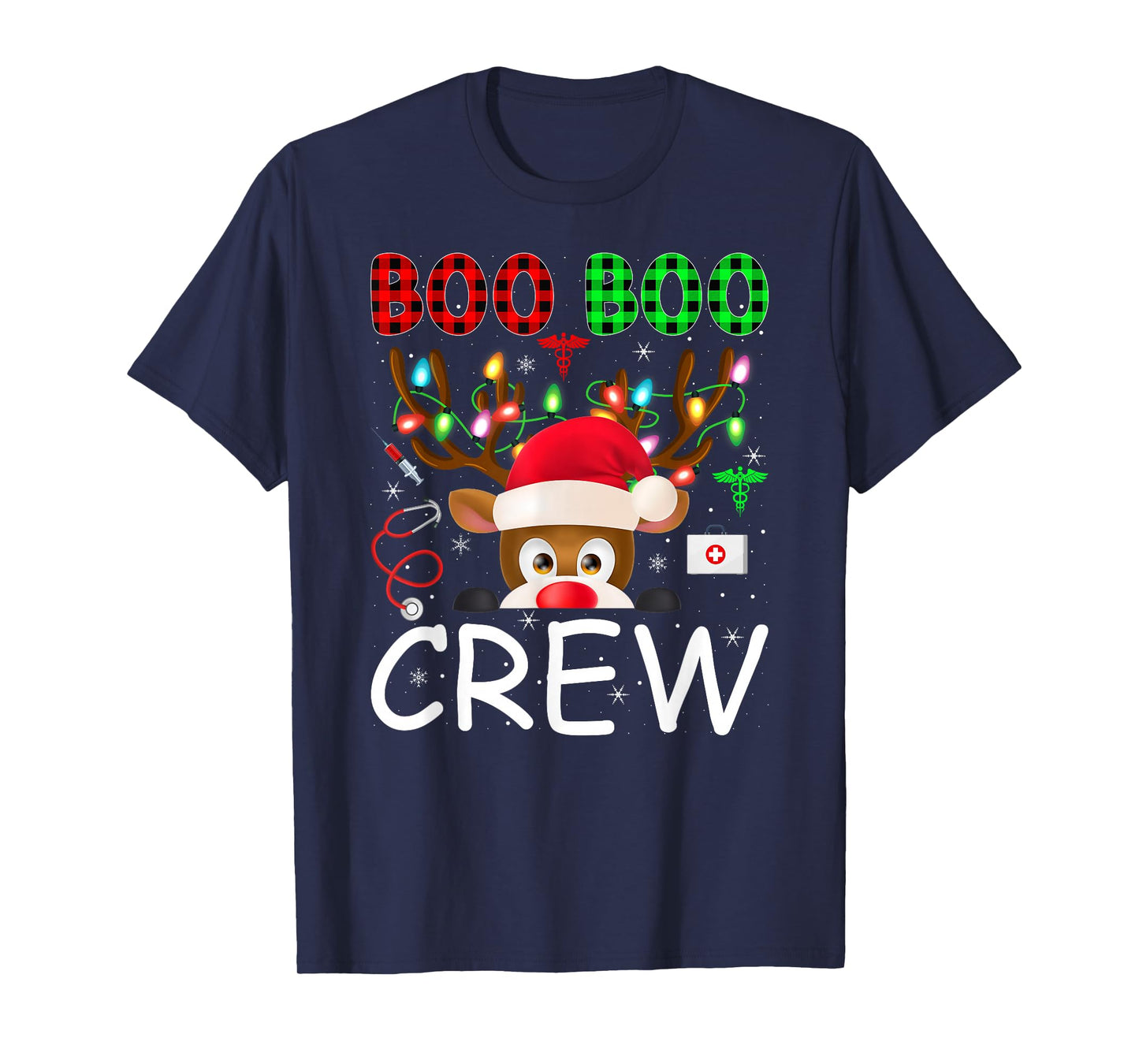 Reindeer Nurse Christmas Scrub Tops Boo Crew Nurse Xmas T-Shirt