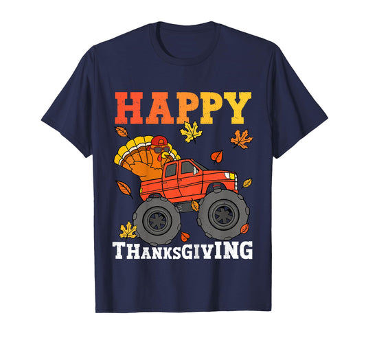 Kids Monster Truck Turkey Happy Thanksgiving Kids Toddler Boys T-Shirt