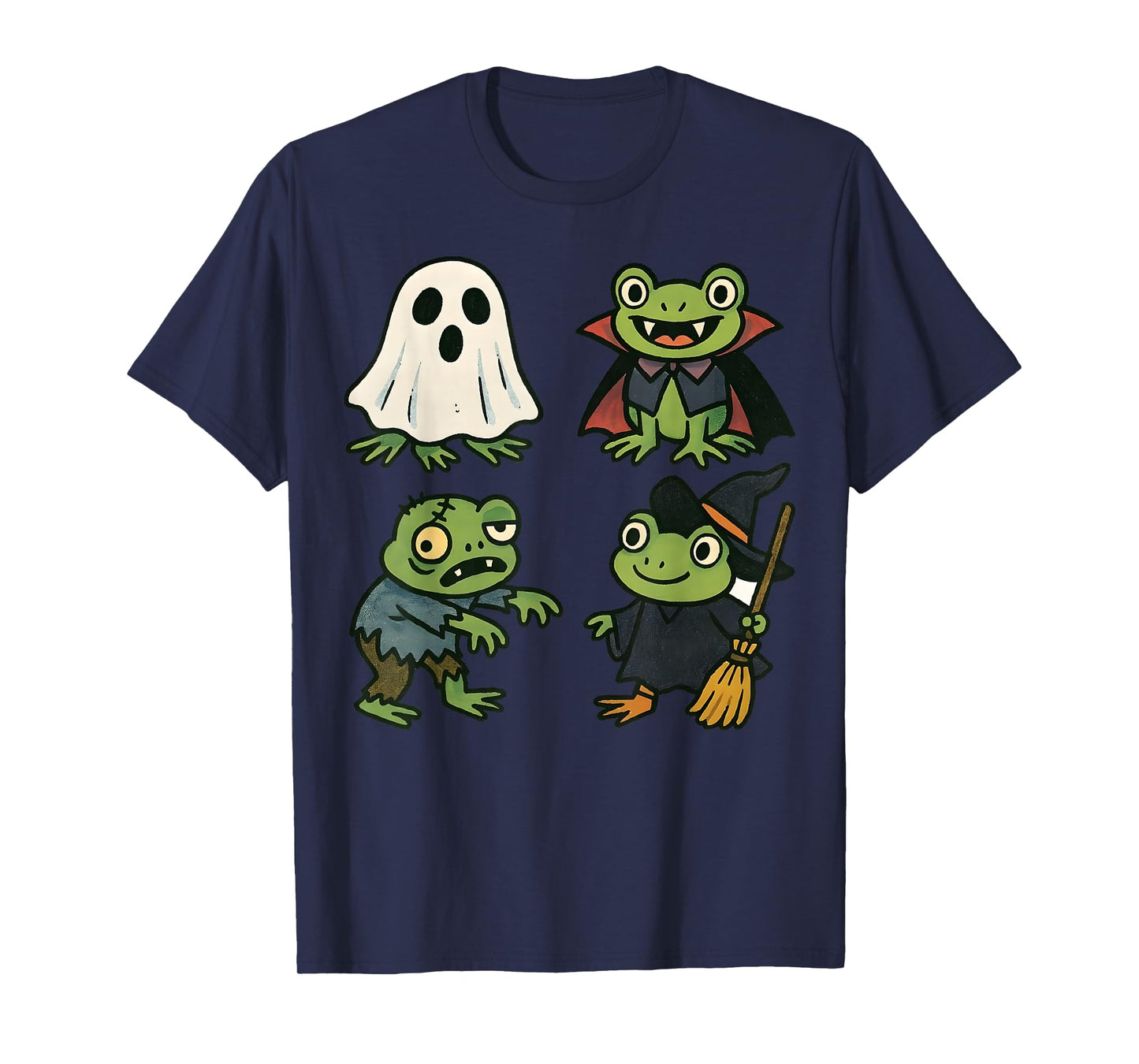 Frog Spooky Witch Boo Zombie Cute Frog Halloween Boys Girls T-Shirt