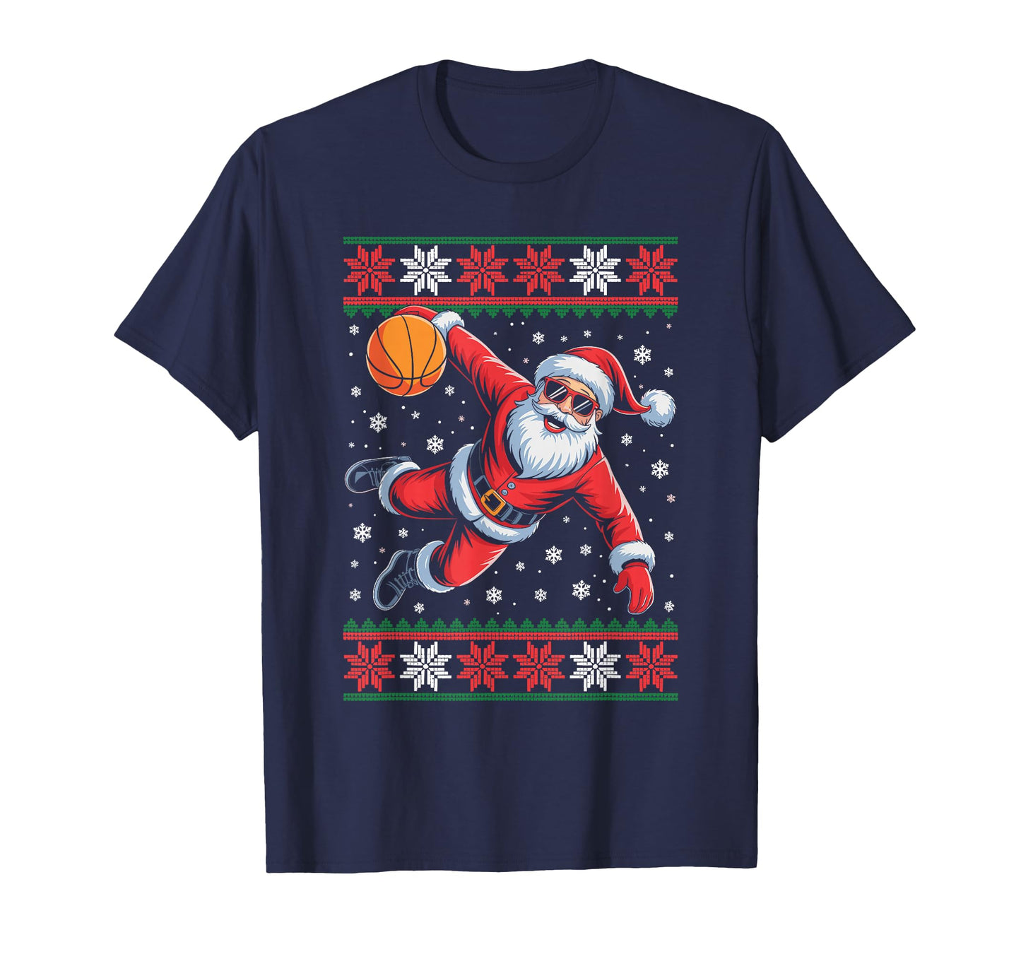 Santa Claus Playing Basketball Ugly Christmas Sweater Xmas T-Shirt