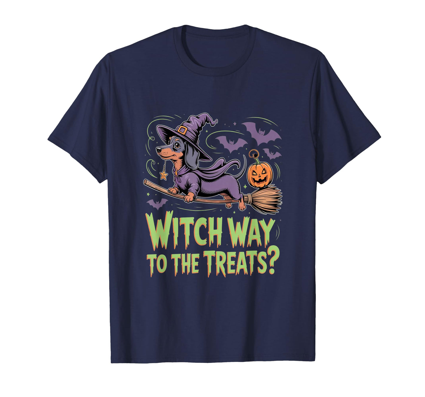 Halloween Witch Way to The Treats Dachshund Dog T-Shirt