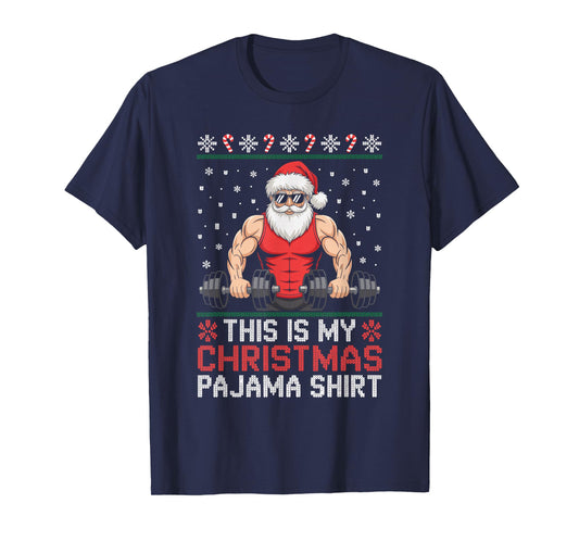 Santa Weightlifting Ugly Christmas Sweater Fitness Deadlift T-Shirt