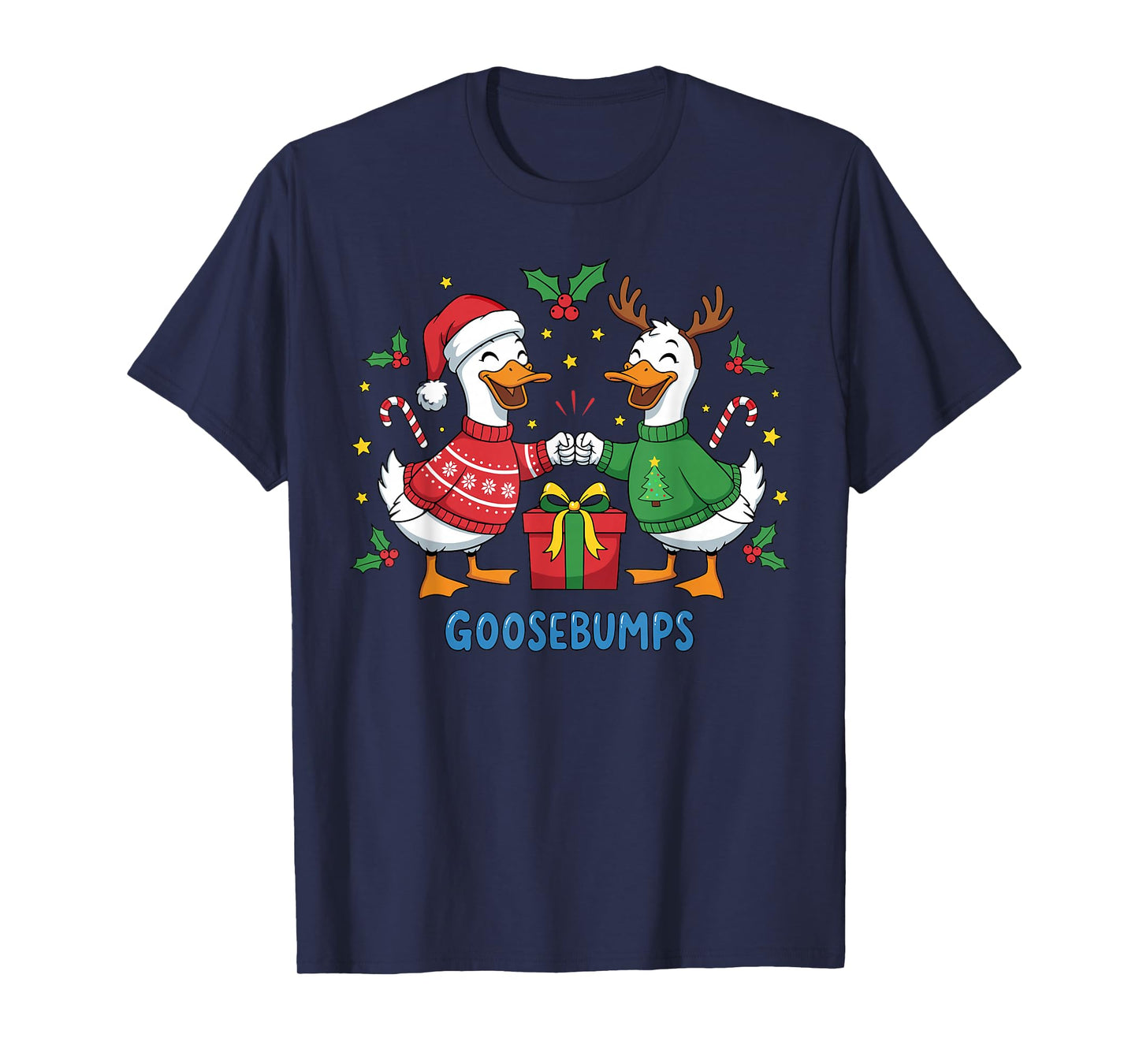 Funny Christmas Goose Santa Hat Goosebumps Bumps X-Mas T-Shirt