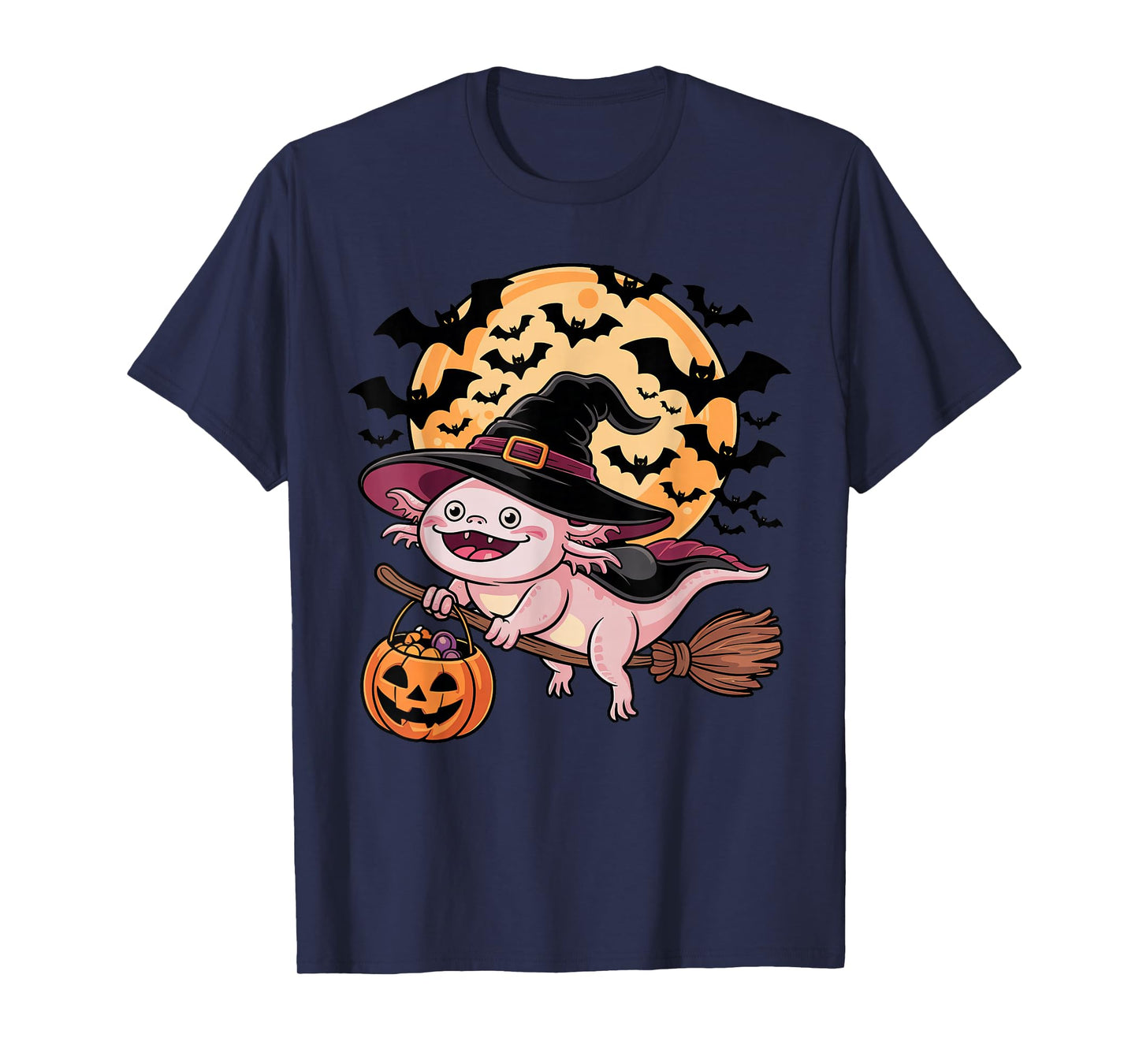 Axolotl Witch Jack-o-Lantern Candy Bucket Halloween Costume T-Shirt