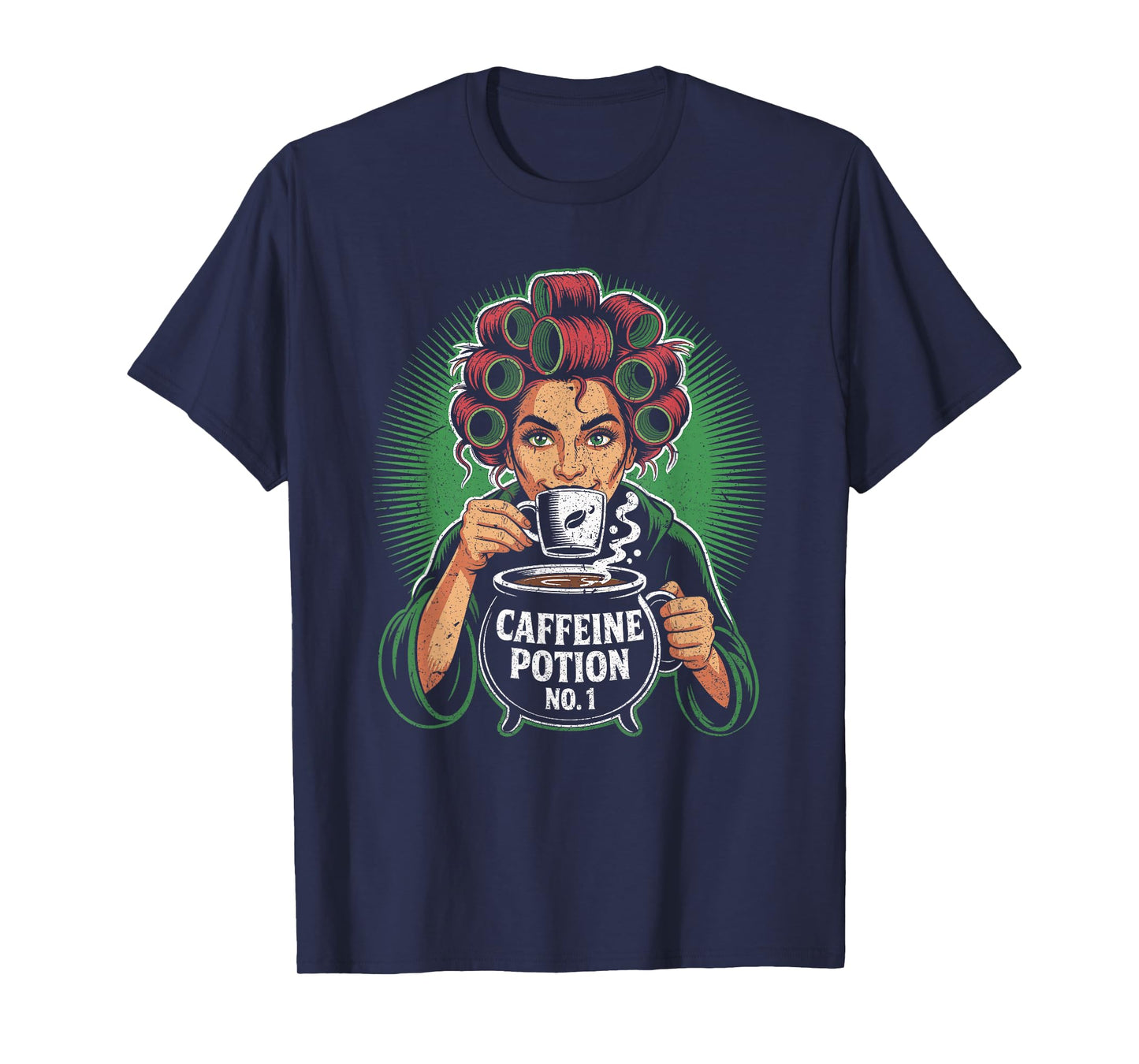 Witch Woman Drinking Coffee from Cauldron T-Shirt