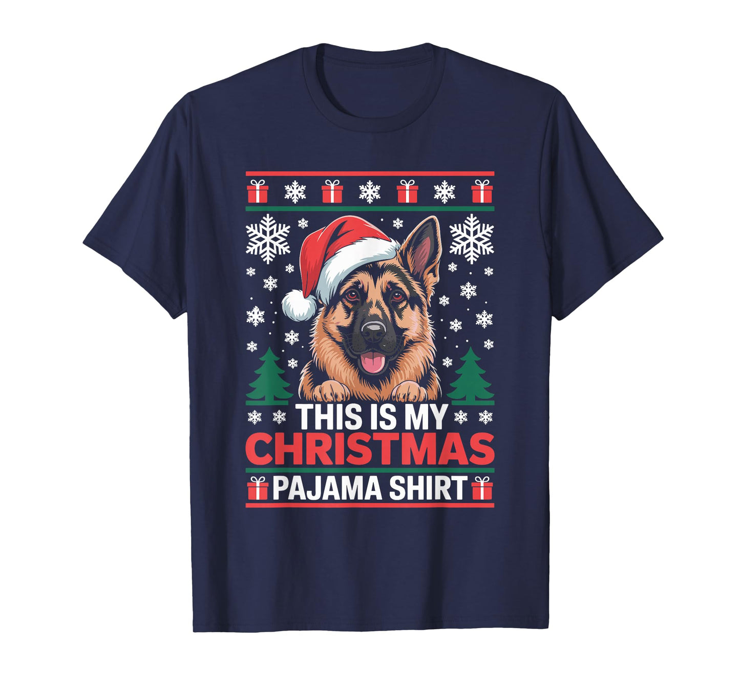 German Shepherd Santa Hat Ugly Christmas Sweater Dog T-Shirt