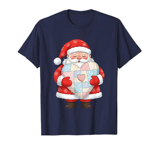 Santa Holding Patchwork Heart Christmas Love T-Shirt