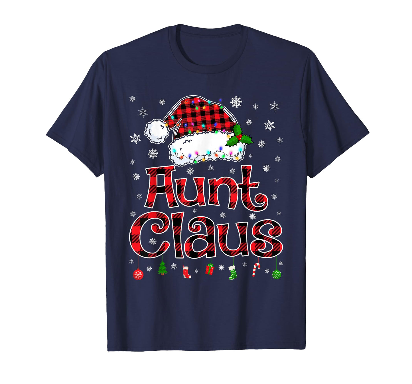 Aunt Claus Christmas Lights Xmas Pajama Matching Family T-Shirt