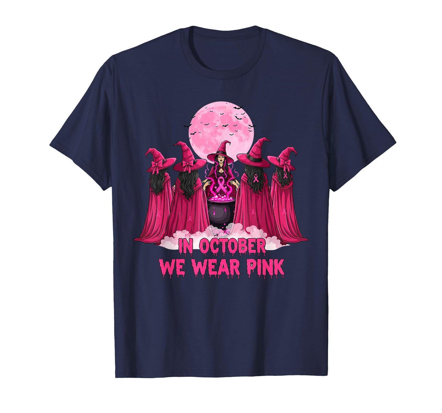 October We Wear Pink Witch Halloween Breast Cancer Awareness T-Shirt