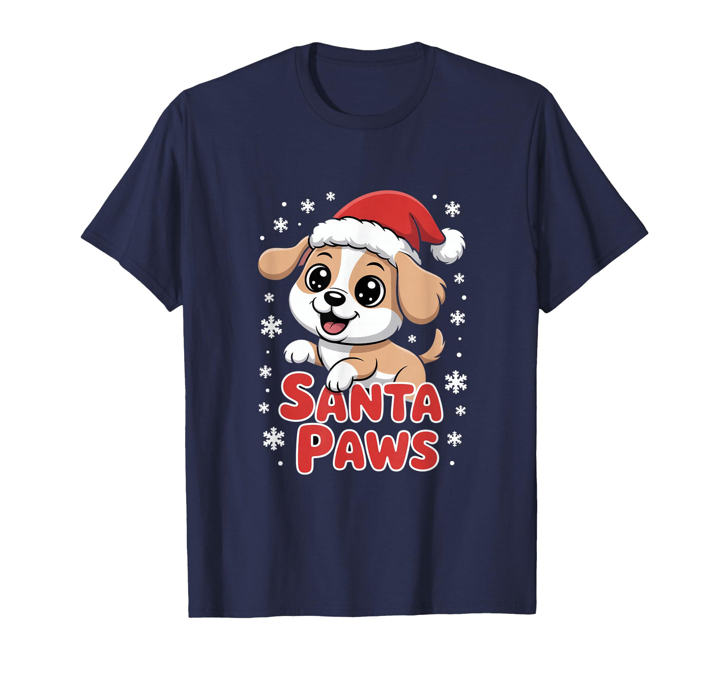 Santa Paws Cute Christmas Puppy Dog with Santa Hat T-Shirt