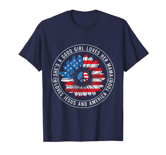 She Loves Her Mama Jesus and America Peace Sign T-Shirt
