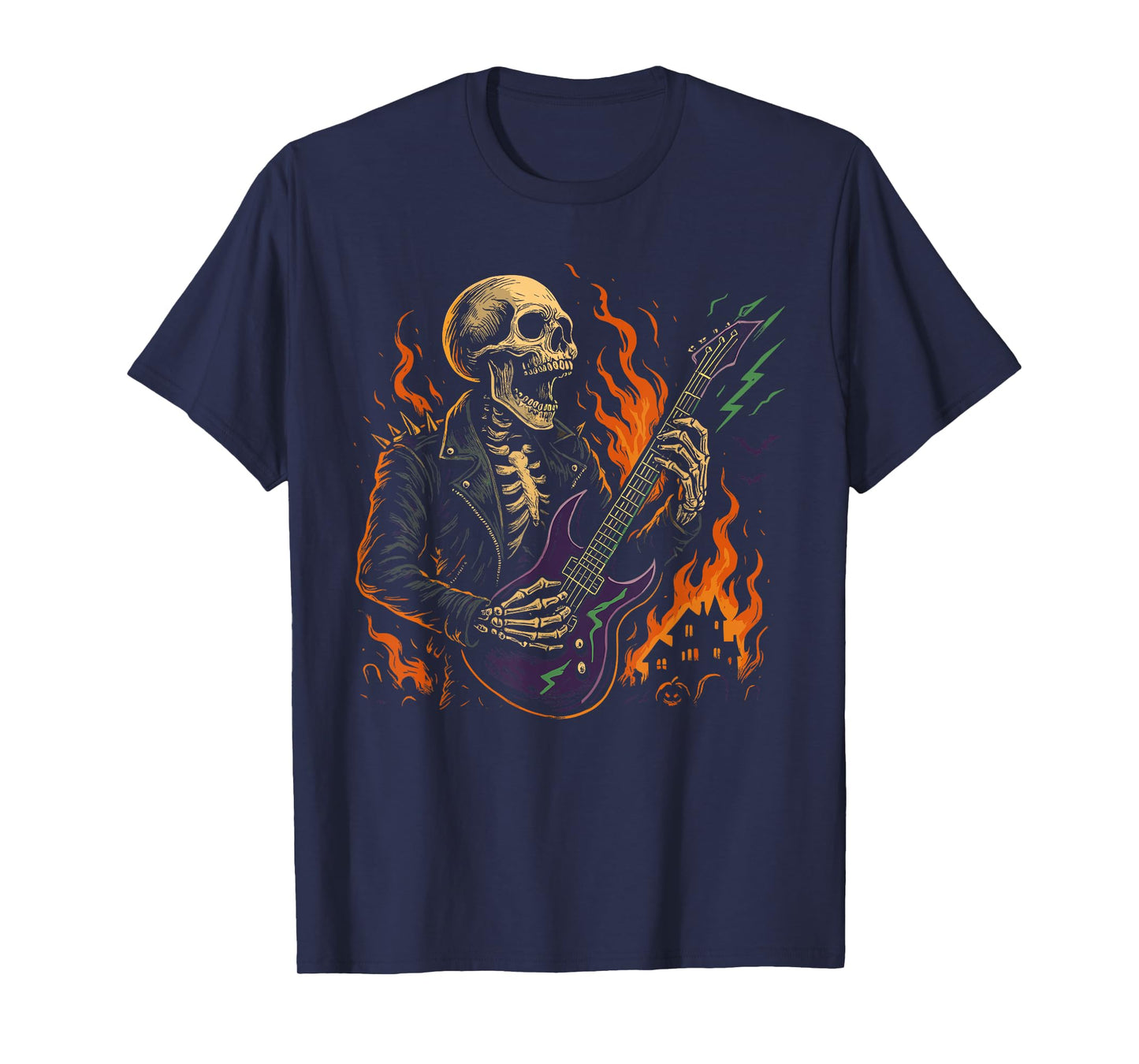 Rocking Skeleton Witch Guitar Halloween Ghost Pumpkin T-Shirt