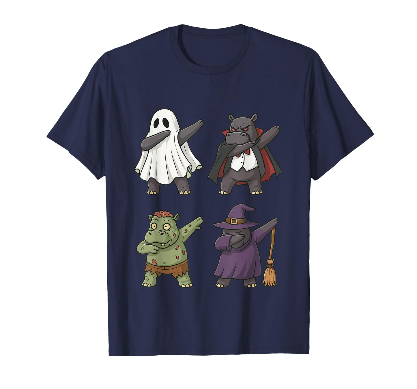 Hippo Halloween Dancing Dab Funny Ghost Witch Zombie T-Shirt
