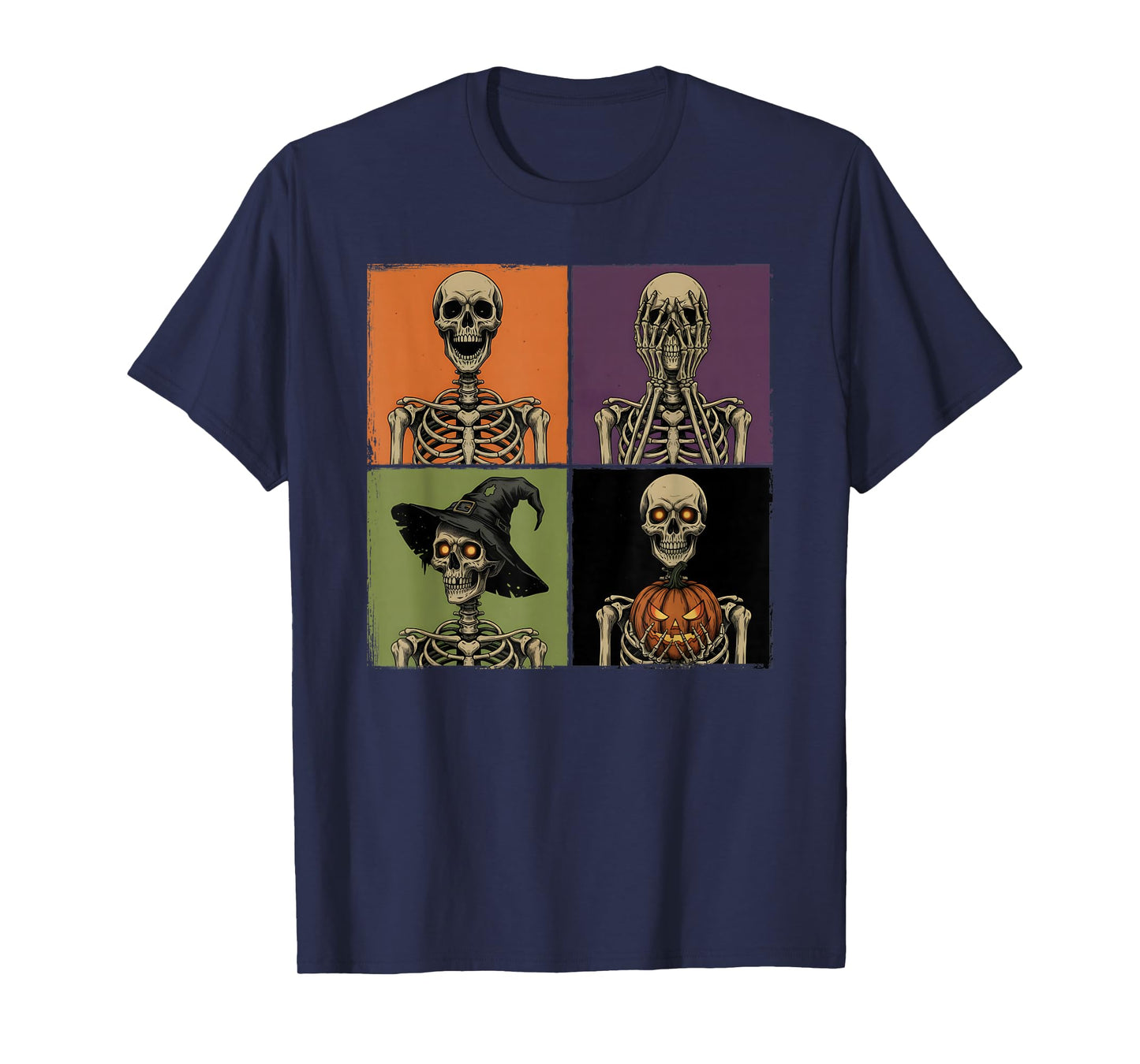 Vintage Skeleton Grid Halloween Style Spooky Bones Funny T-Shirt