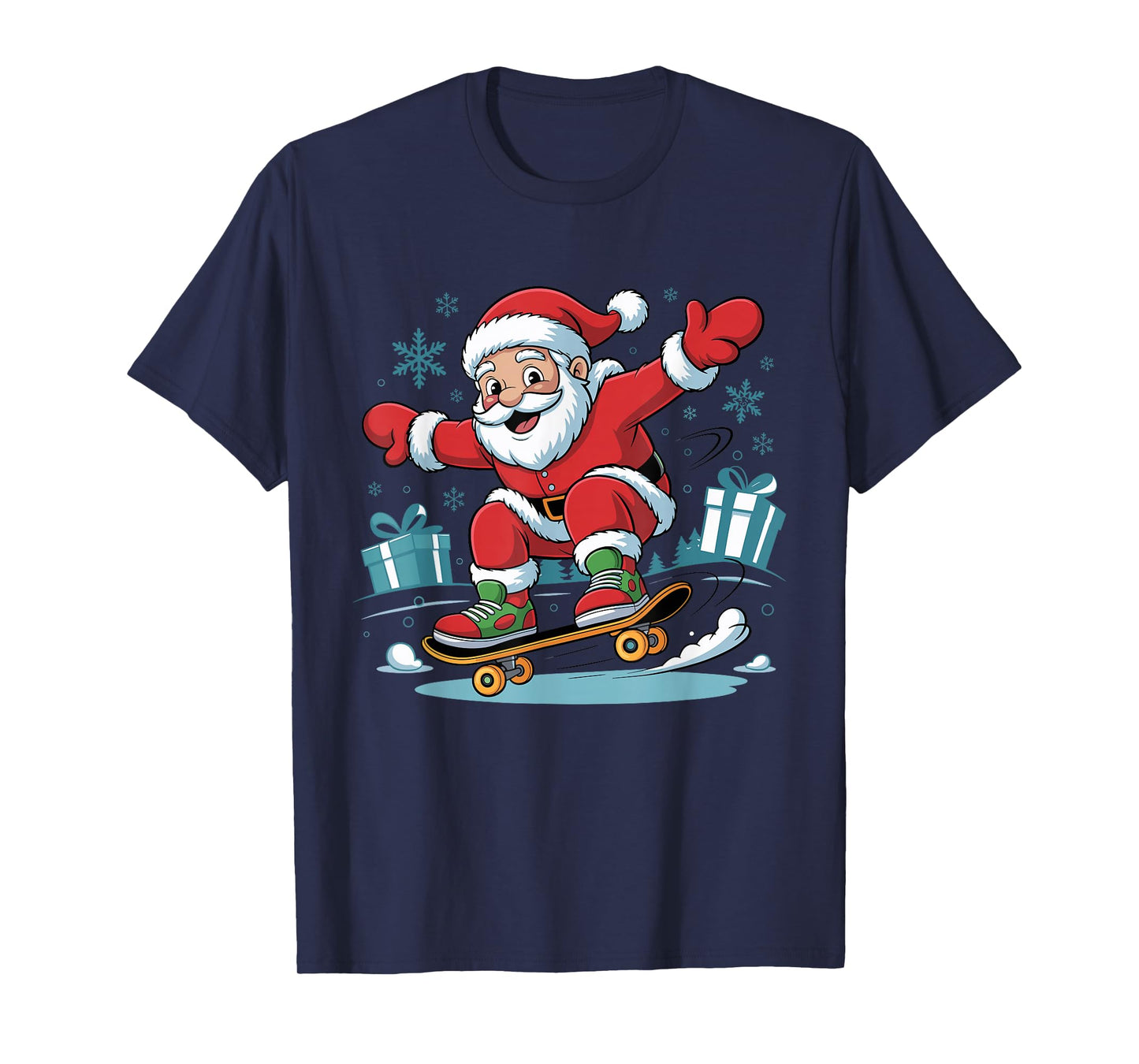 Funny Santa Skater Skateboarding Lover Christmas Xmas Pajama T-Shirt