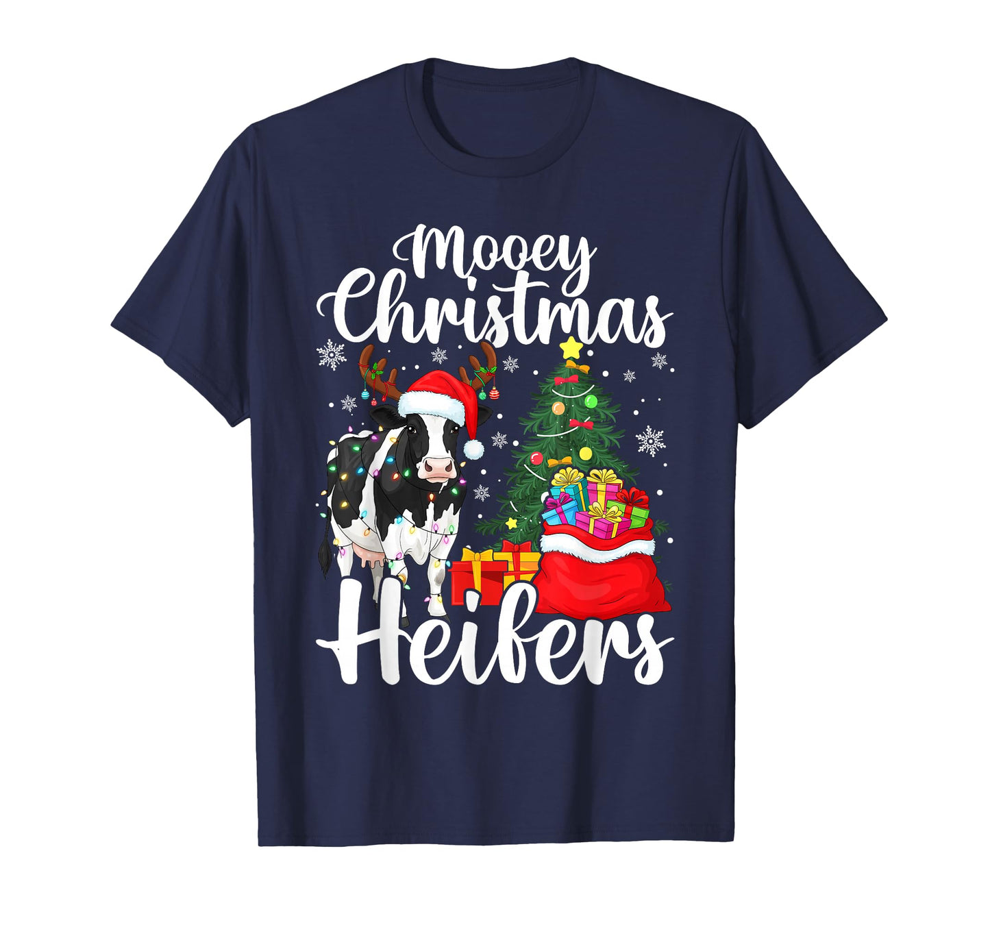 Mooey Heifers Santa Cow Christmas Lights Funny T-Shirt