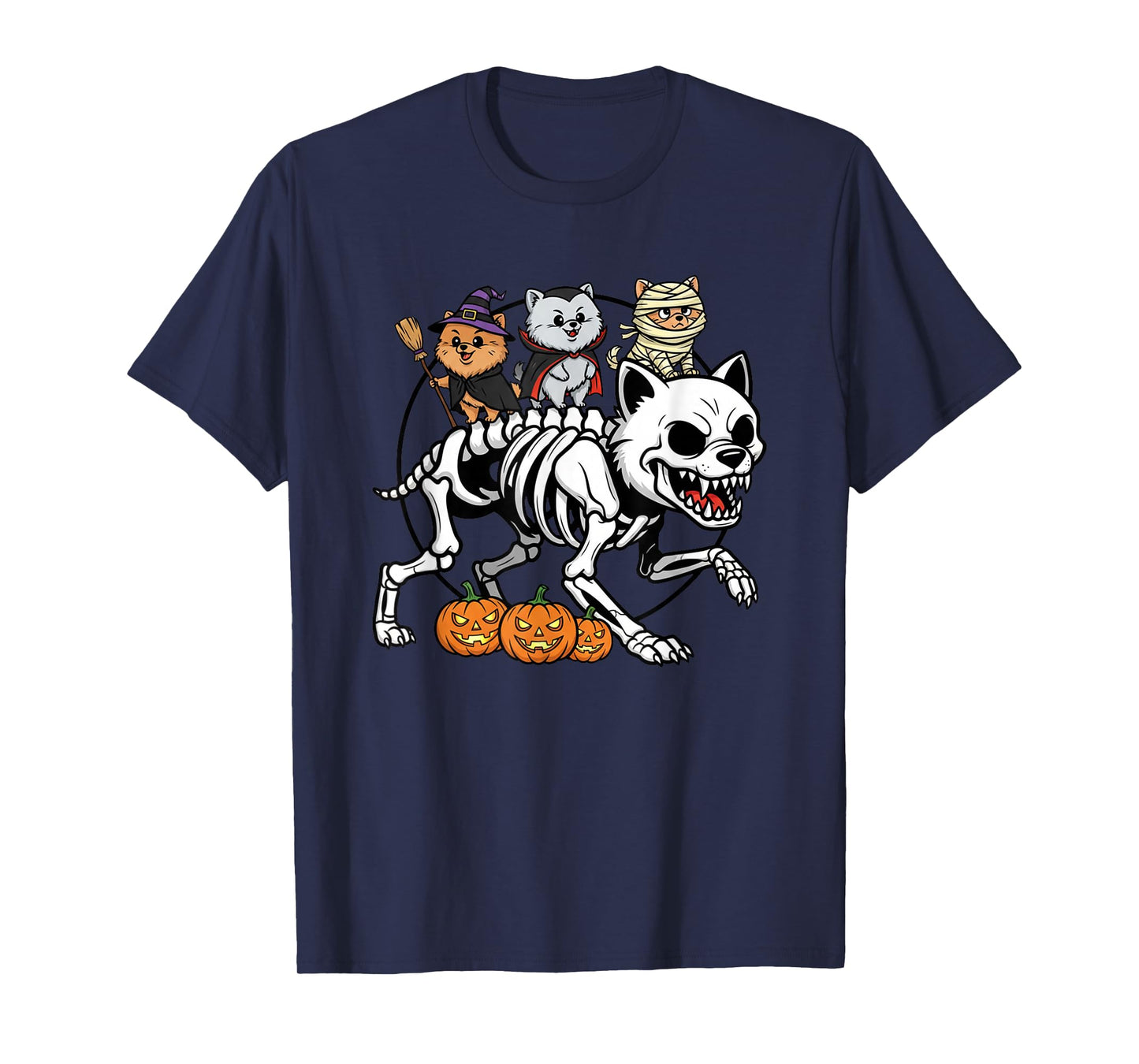 Pomeranian Skeleton Mummy Witch Halloween Kids Mens Womens T-Shirt