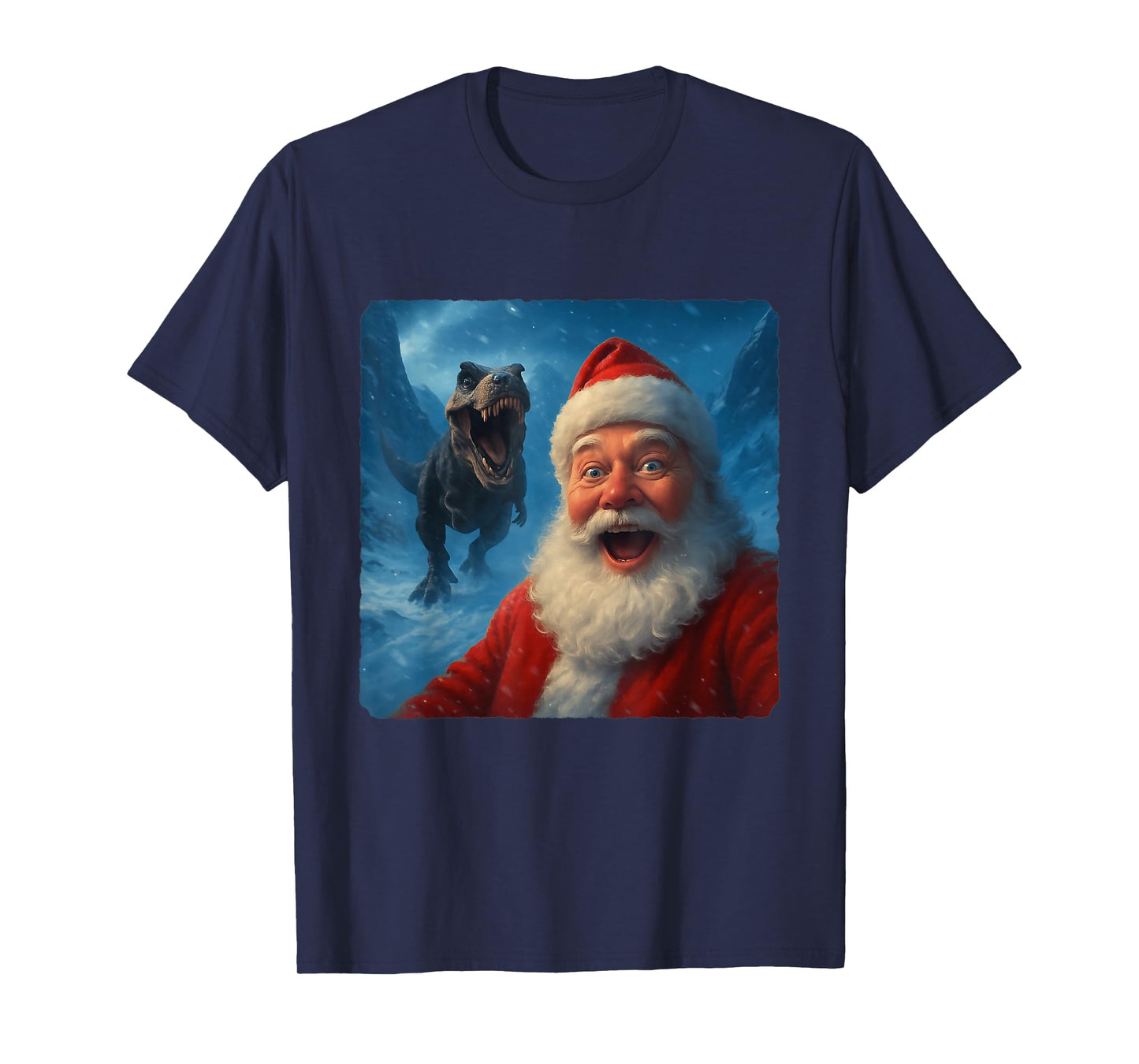 Santa Claus Selfie T-Rex Dinosaur Chase Funny Humor T-Shirt