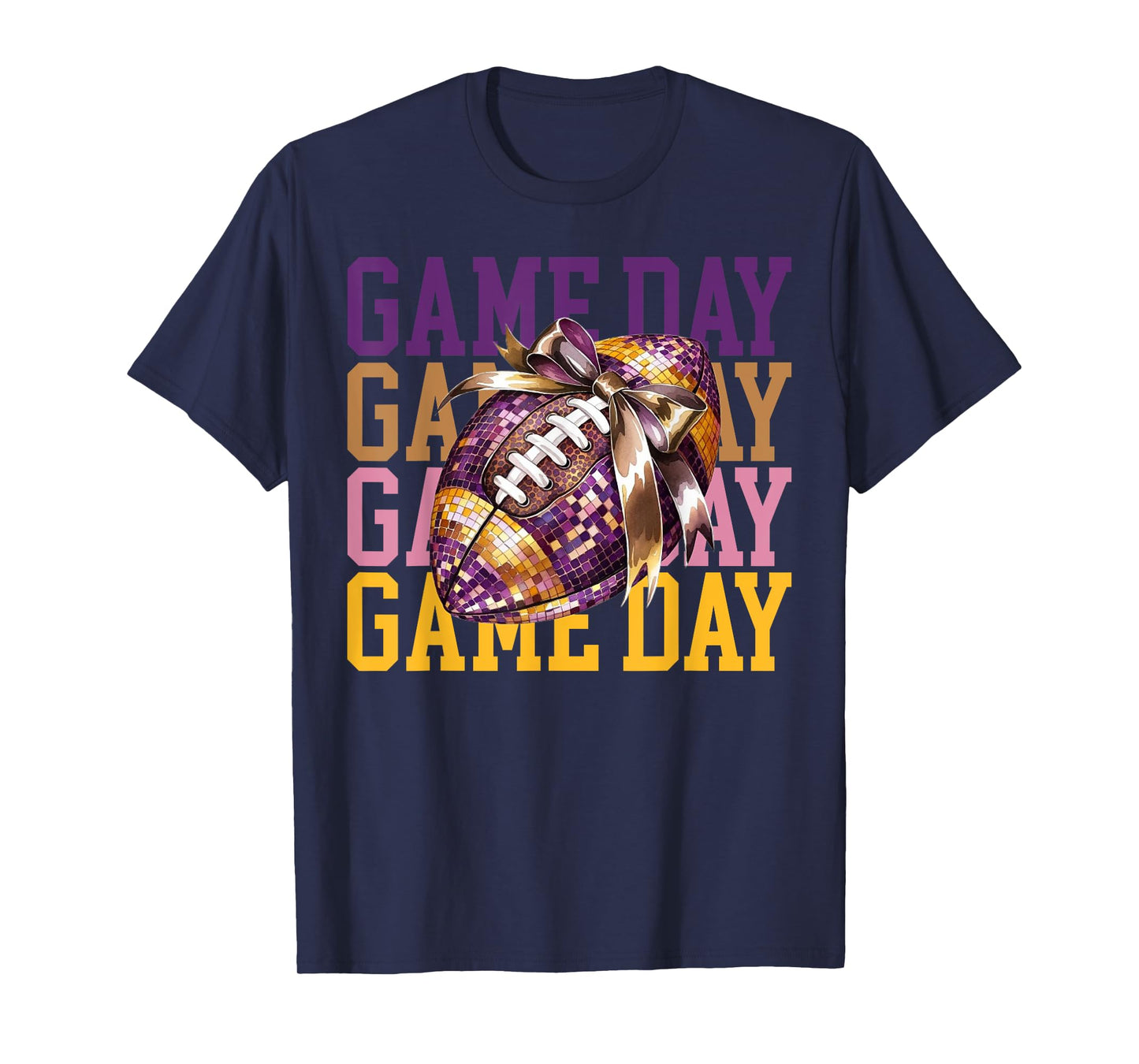 Coquette Bow Disco Funny Football Game Day Touchdown Season T-Shirt