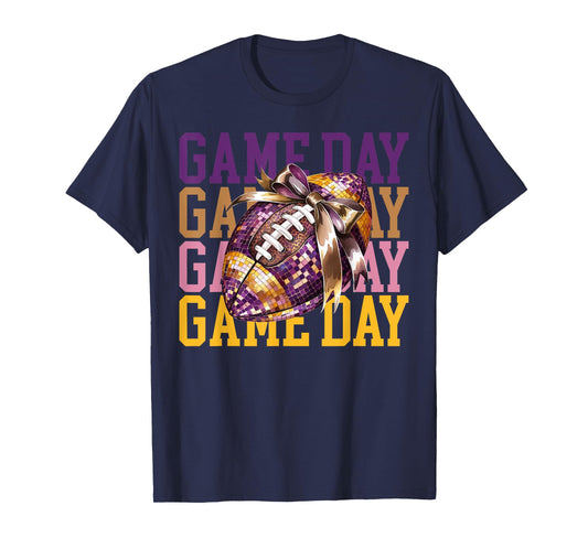 Coquette Bow Disco Funny Football Game Day Touchdown Season T-Shirt