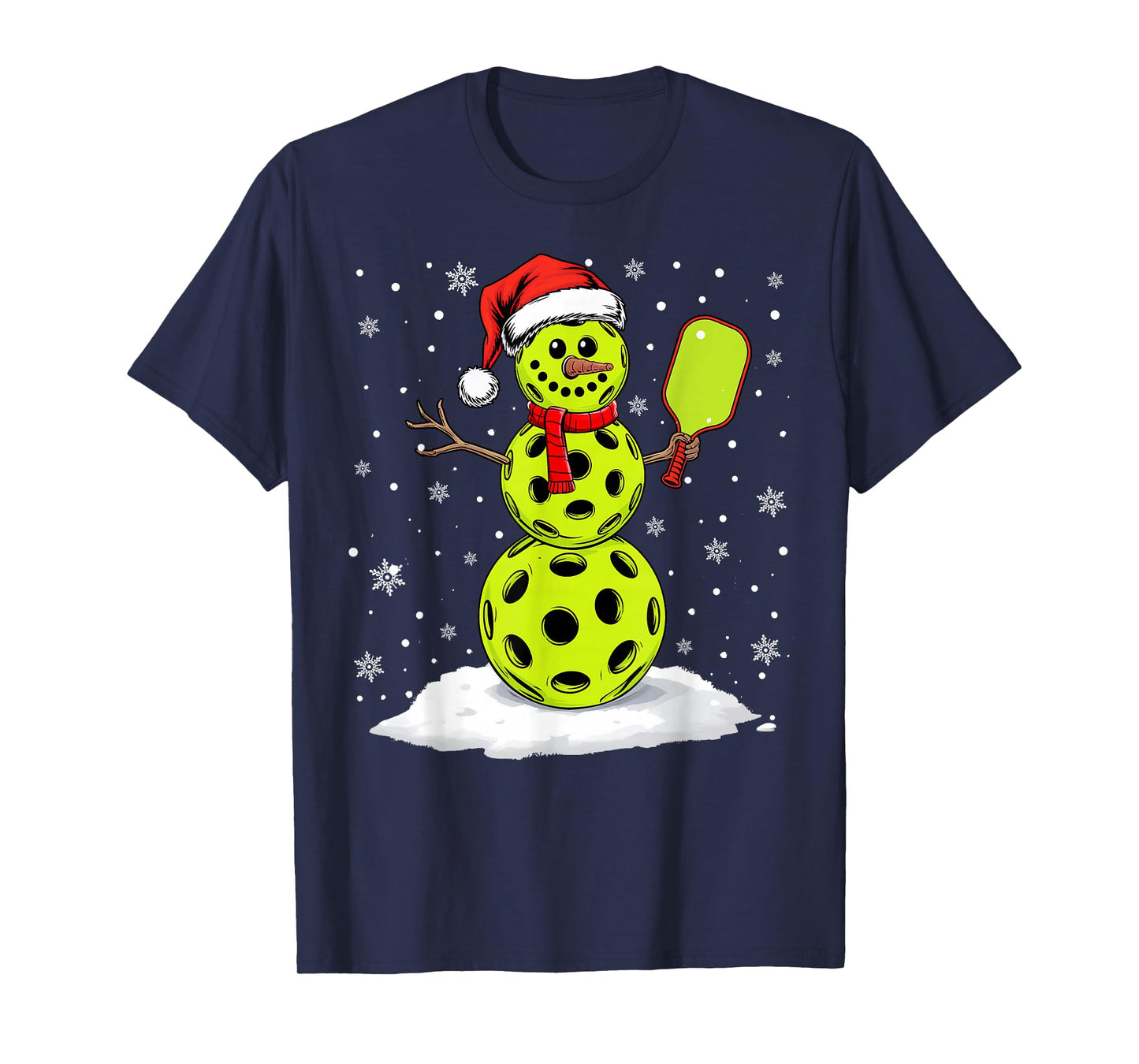 Santa Hat Snowman Xmas Funny Pickleball Lover Christmas T-Shirt