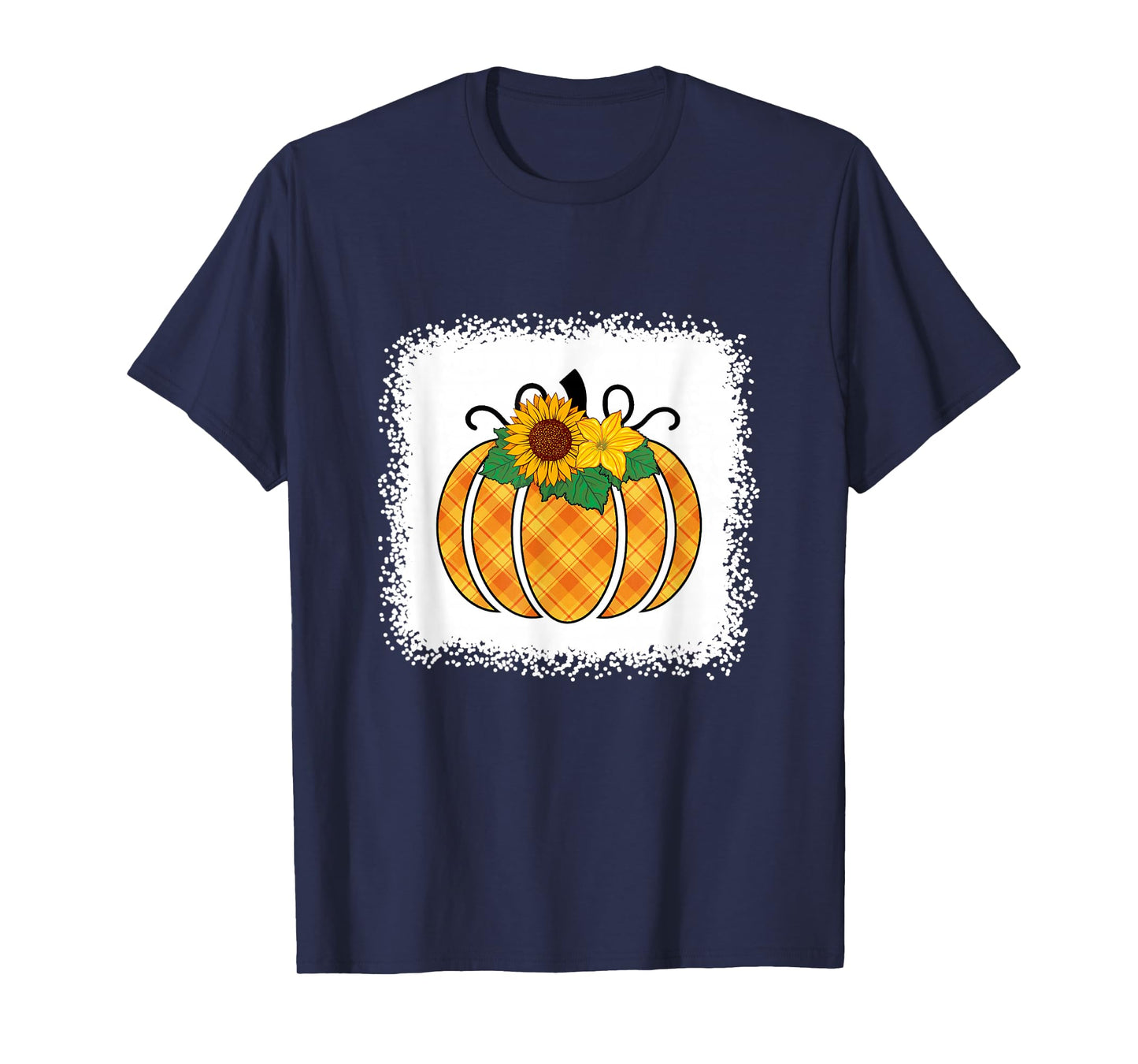 Halloween Pumpkin Bleached Orange and Black Buffalo Plaid T-Shirt